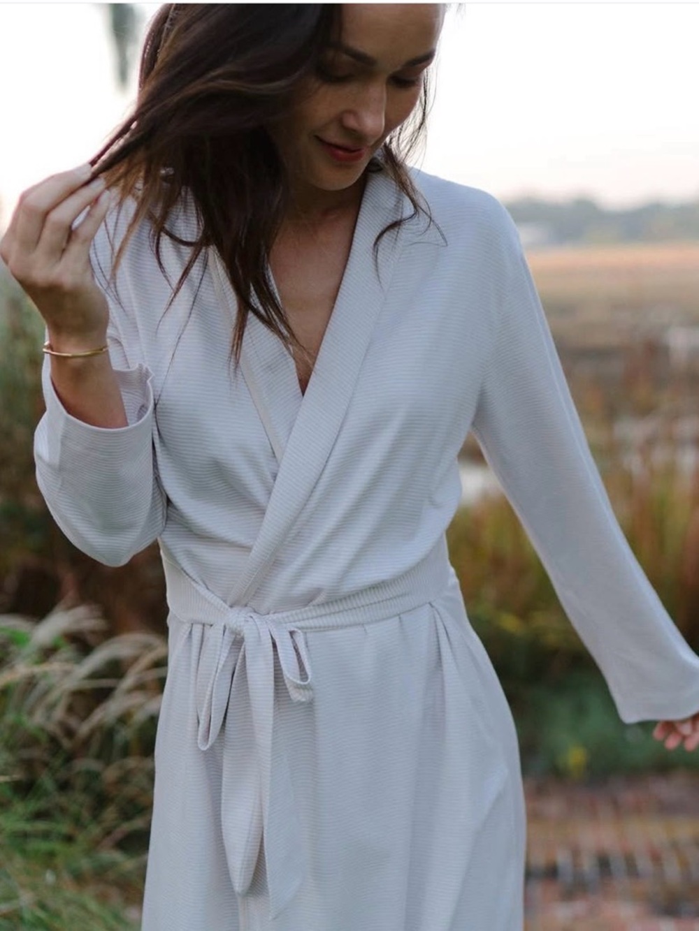 LAKE Pajamas Pima Robe in Moon Stripe
